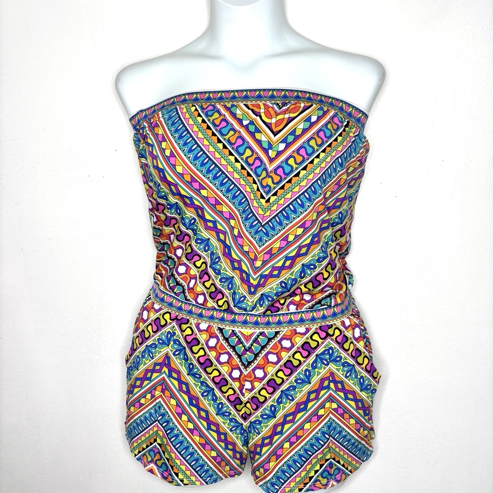 Trina Turk Halter Romper Large Multicolor Jumpsuit Retro Boho Resort Vacation